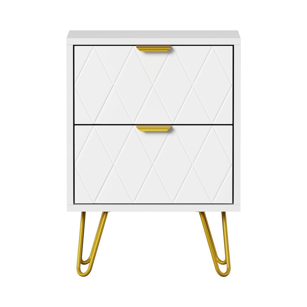 Oikiture Bedside Table Oikiture Bedside Table 2 Drawers Gold Metal Nightstand White