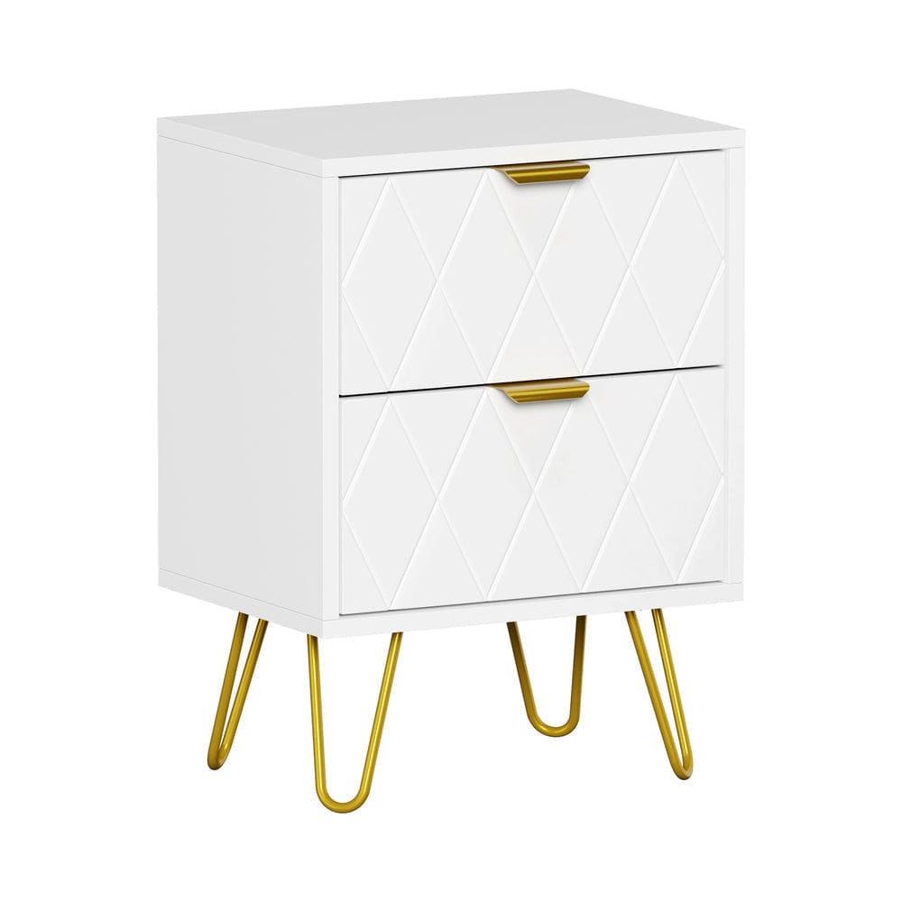 Oikiture Bedside Table Oikiture Bedside Table 2 Drawers Gold Metal Nightstand White