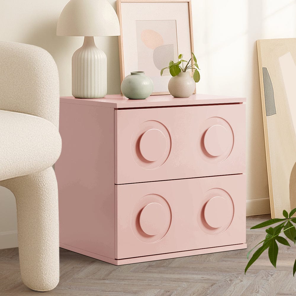 Oikiture Bedside Table Oikiture Bedside Table 2 Drawers Nightstand Side Storage Cabinet Pink