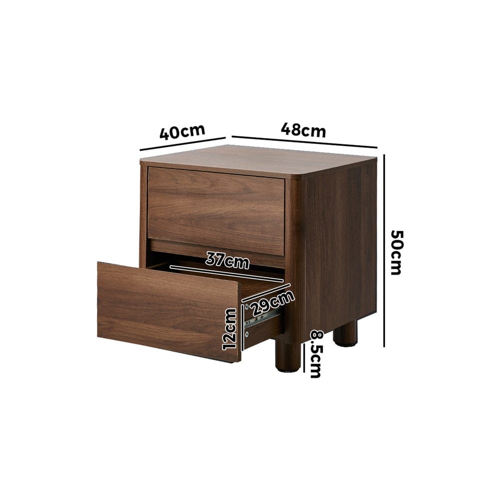 Oikiture Bedside Table Oikiture Bedside Table 2 Drawers Storage Cabinet Nightstand Walnut