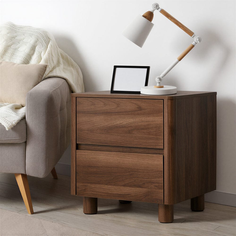 Oikiture Bedside Table Oikiture Bedside Table 2 Drawers Storage Cabinet Nightstand Walnut
