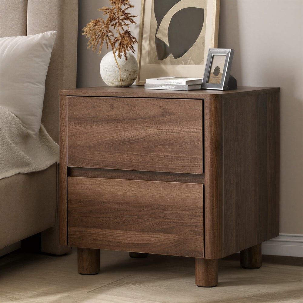 Oikiture Bedside Table Oikiture Bedside Table 2 Drawers Storage Cabinet Nightstand Walnut