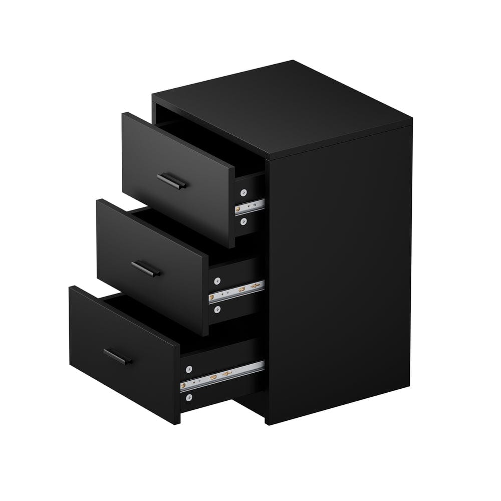 Oikiture Bedside Table Oikiture Bedside Table 3 Drawers Nightstand Bedroom Storage Black