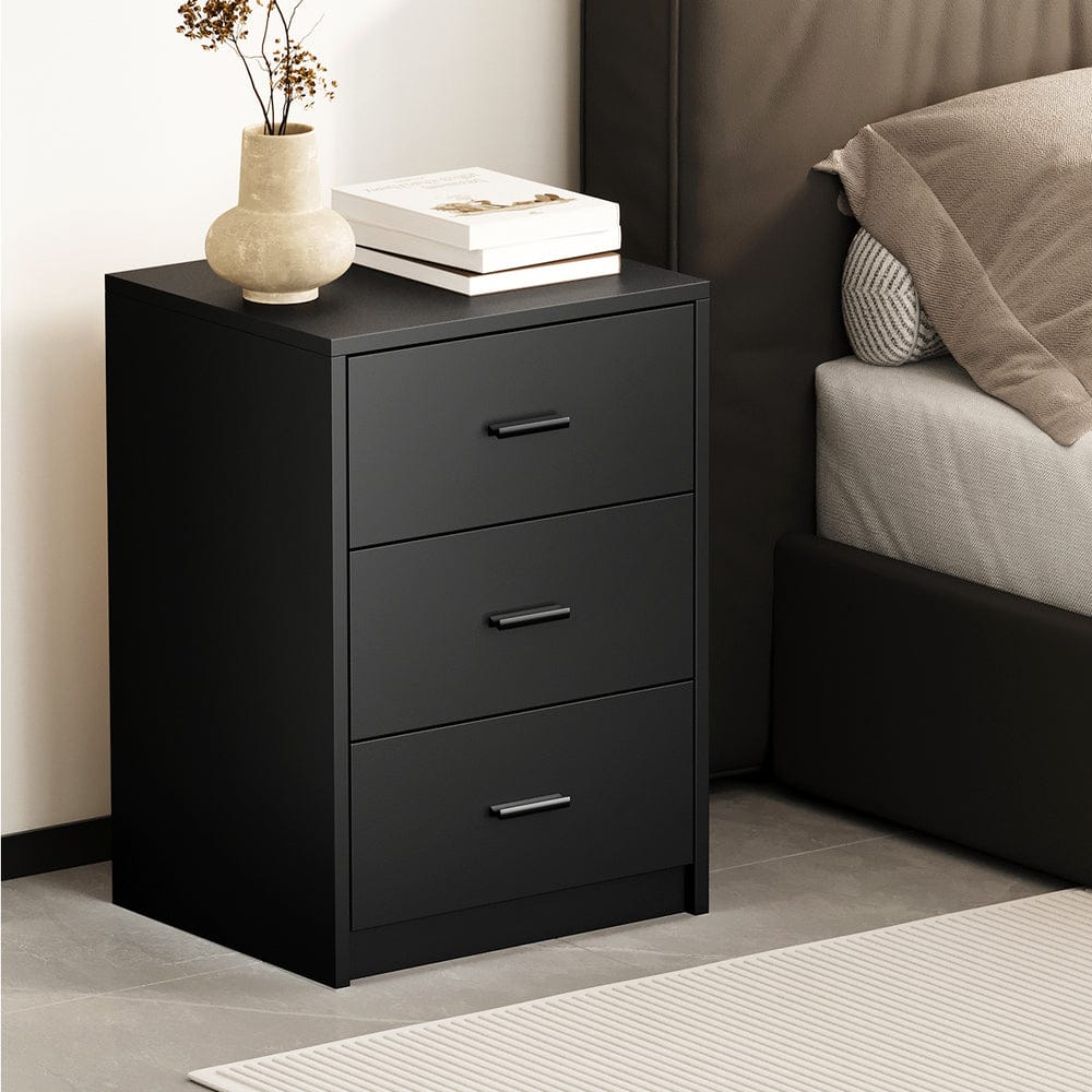Oikiture Bedside Table Oikiture Bedside Table 3 Drawers Nightstand Bedroom Storage Black