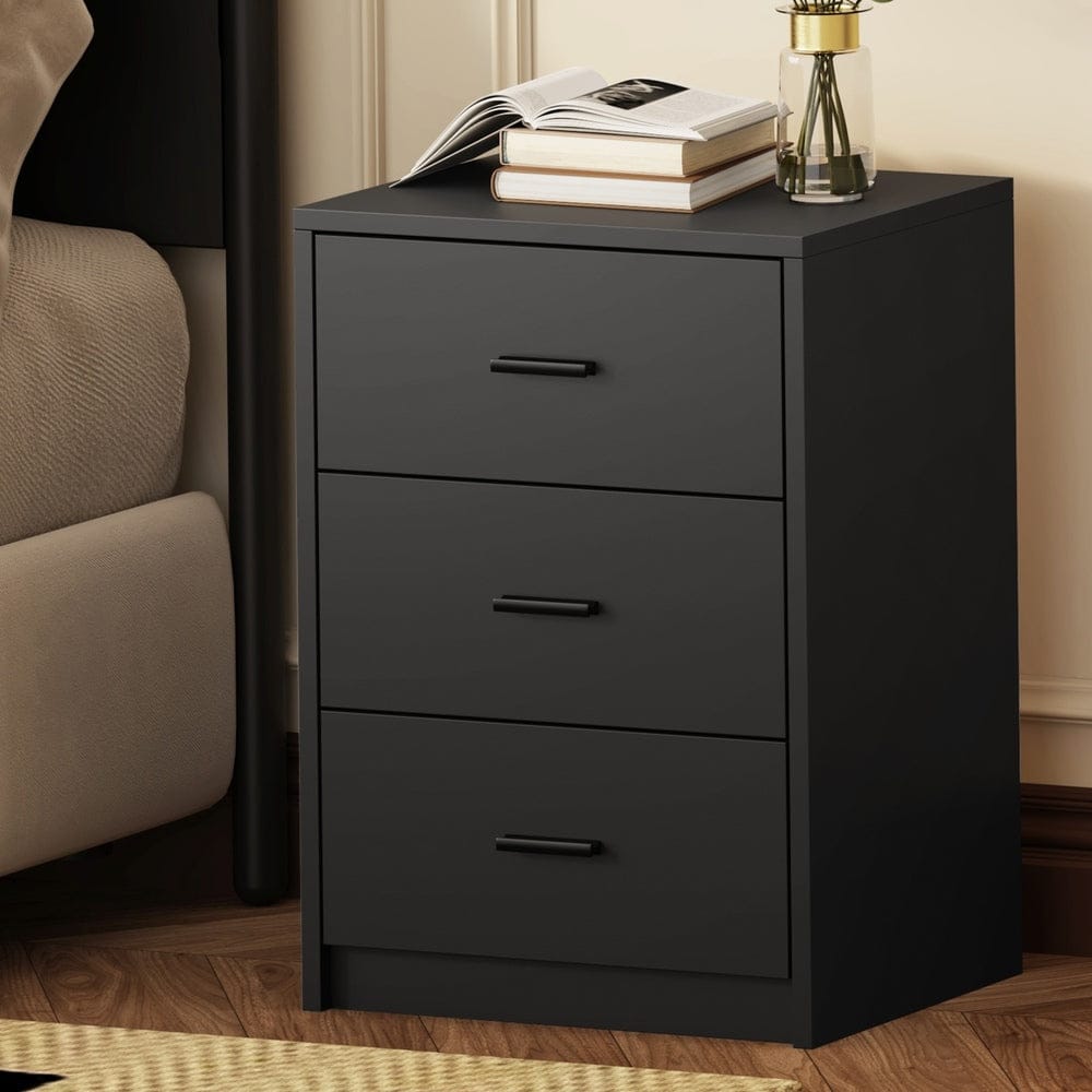 Oikiture Bedside Table Oikiture Bedside Table 3 Drawers Nightstand Bedroom Storage Black