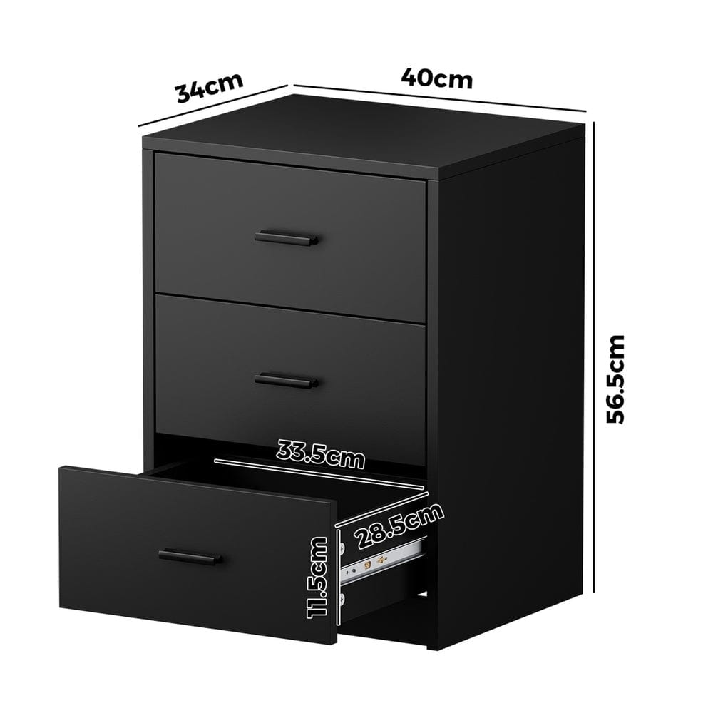 Oikiture Bedside Table Oikiture Bedside Table 3 Drawers Nightstand Bedroom Storage Black