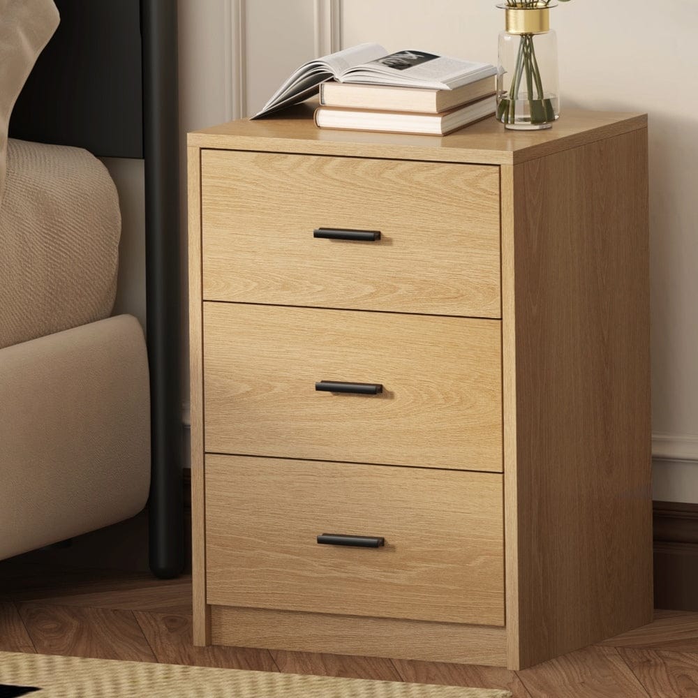 Oikiture Bedside Table Oikiture Bedside Table 3 Drawers Nightstand Bedroom Storage Natural