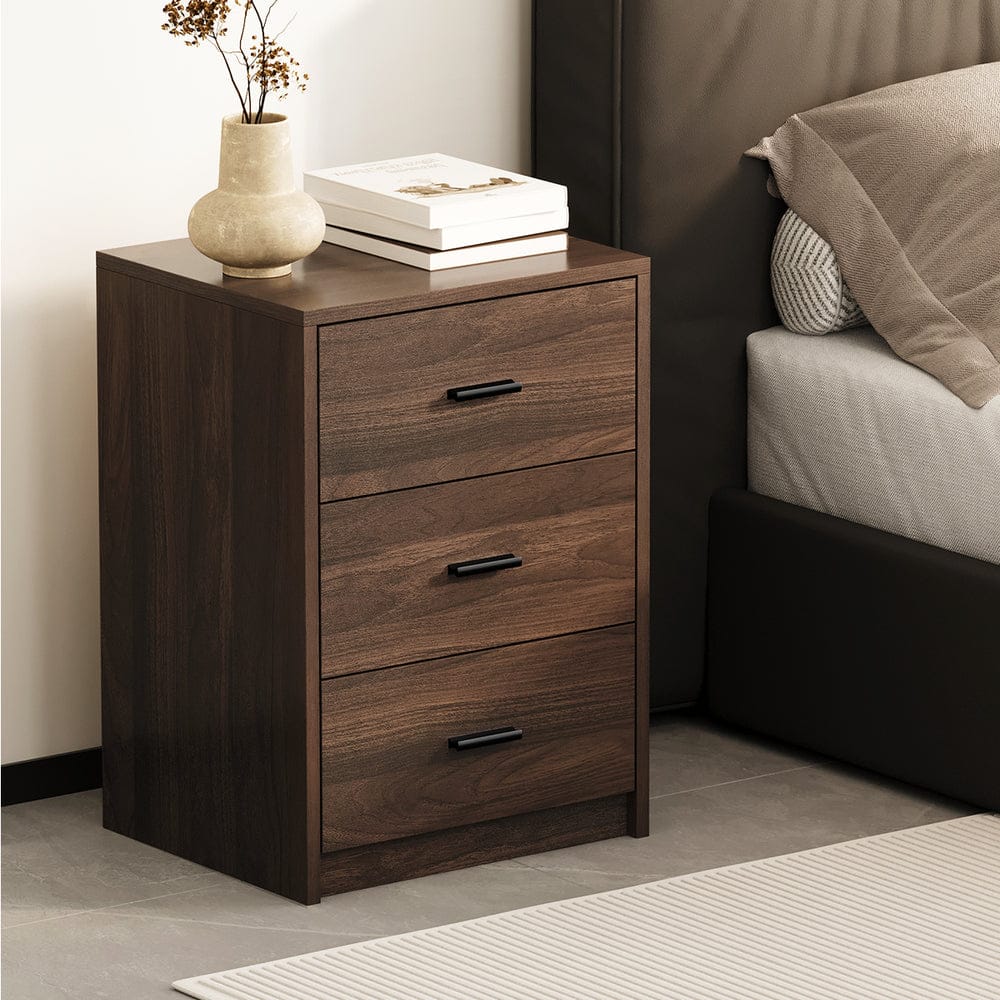Oikiture Bedside Table Oikiture Bedside Table 3 Drawers Nightstand Bedroom Storage Walnut