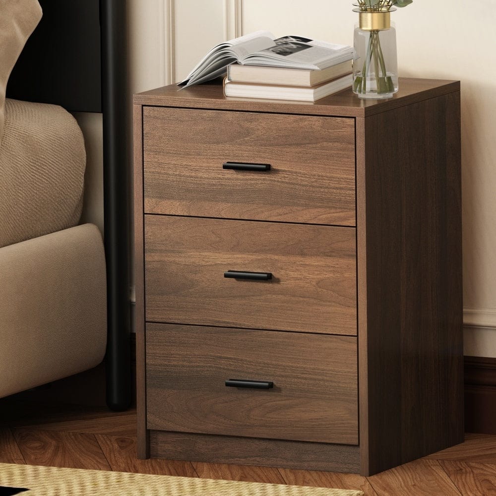 Oikiture Bedside Table Oikiture Bedside Table 3 Drawers Nightstand Bedroom Storage Walnut