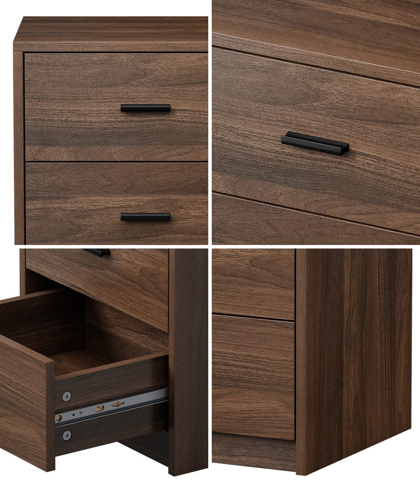 Oikiture Bedside Table Oikiture Bedside Table 3 Drawers Nightstand Bedroom Storage Walnut