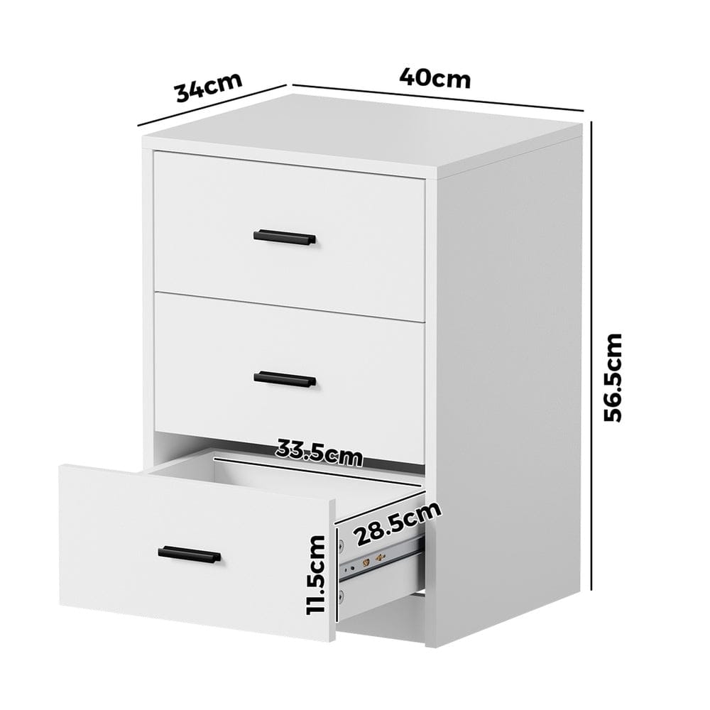 Oikiture Bedside Table Oikiture Bedside Table 3 Drawers Nightstand Bedroom Storage White