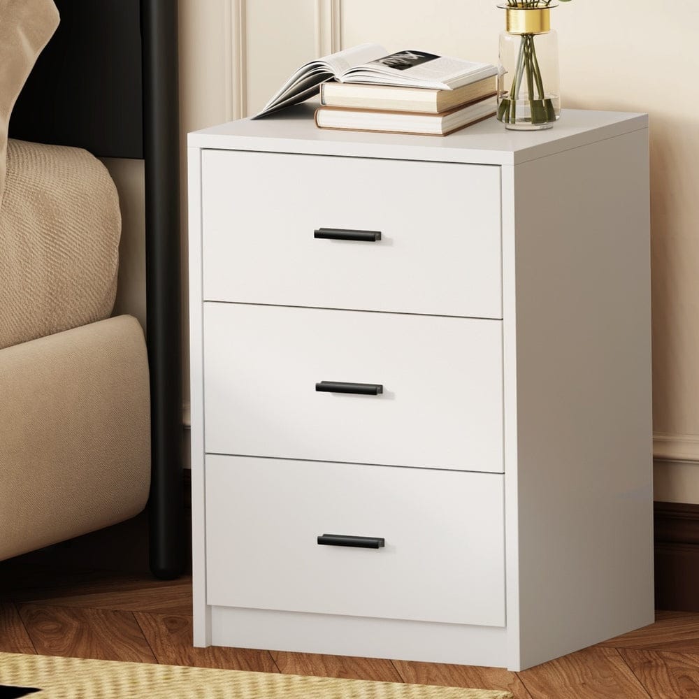 Oikiture Bedside Table Oikiture Bedside Table 3 Drawers Nightstand Bedroom Storage White