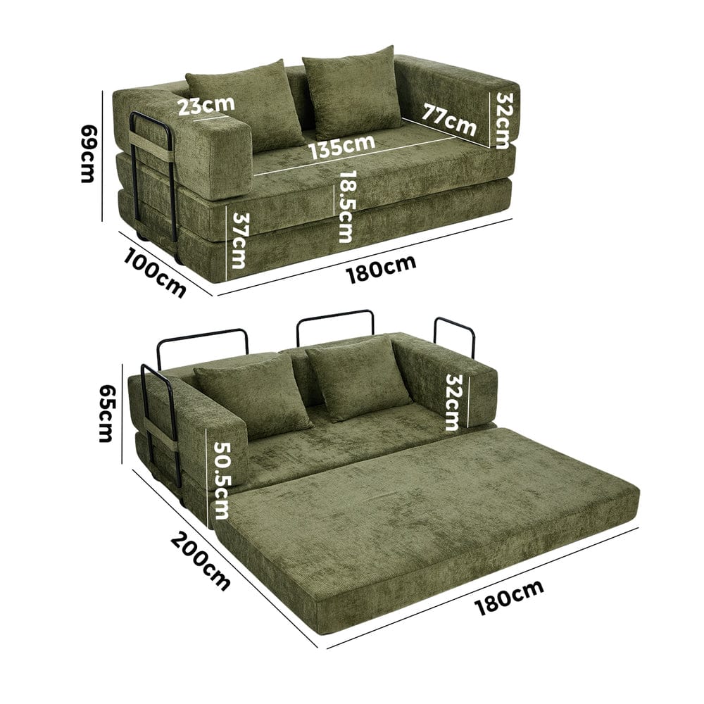 Oikiture Sofa Bed Oikiture Convertible LOFT Sofa Bed Futon Pull Out Couch Chenille Green
