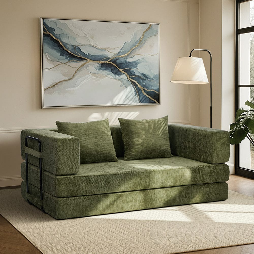 Oikiture Sofa Bed Oikiture Convertible LOFT Sofa Bed Futon Pull Out Couch Chenille Green