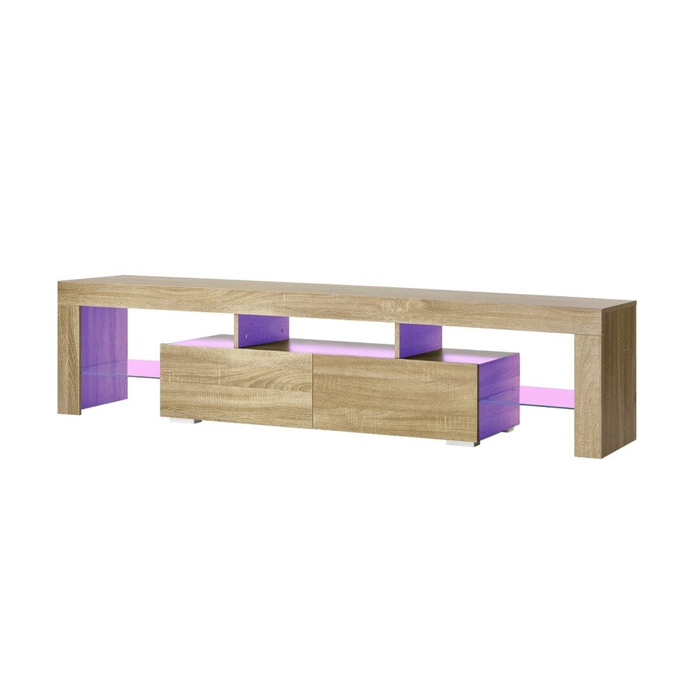 Oikiture TV Unit Oikiture Entertainment Unit TV Cabinet Drawers LED RGB Natural 180cm