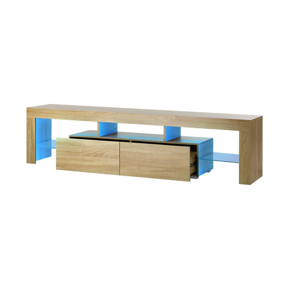 Oikiture TV Unit Oikiture Entertainment Unit TV Cabinet Drawers LED RGB Natural 180cm