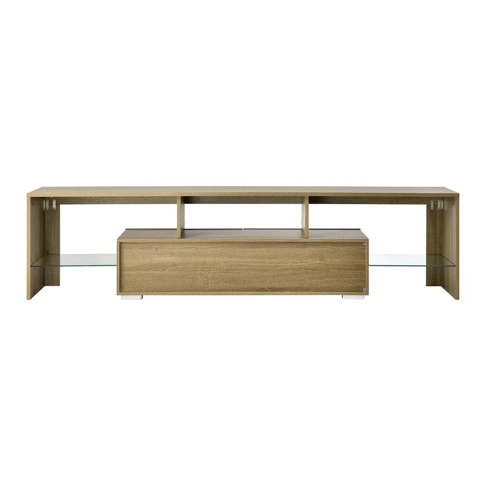 Oikiture TV Unit Oikiture Entertainment Unit TV Cabinet Drawers LED RGB Natural 180cm