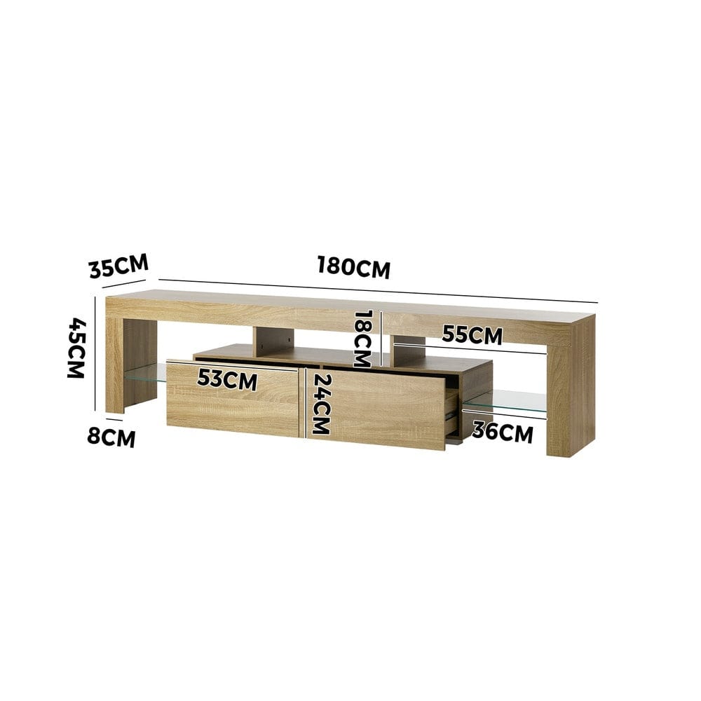 Oikiture TV Unit Oikiture Entertainment Unit TV Cabinet Drawers LED RGB Natural 180cm