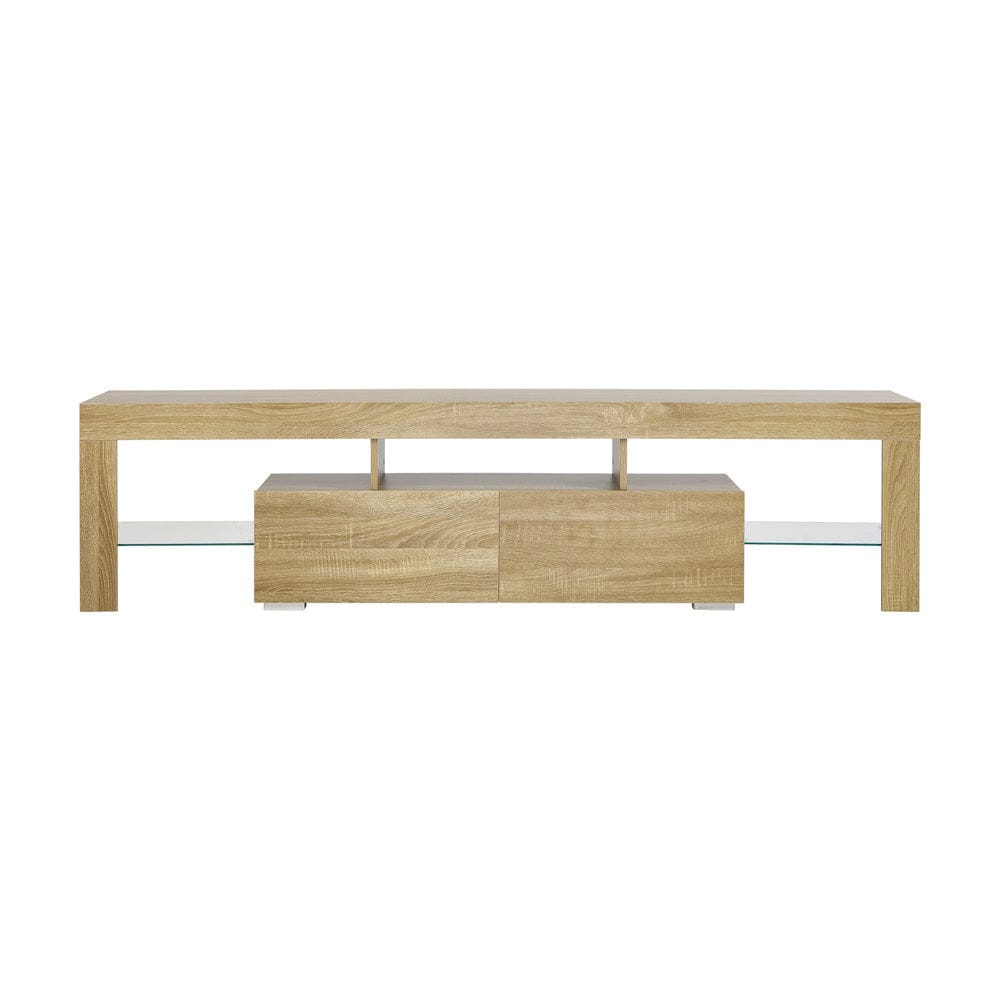 Oikiture TV Unit Oikiture Entertainment Unit TV Cabinet Drawers LED RGB Natural 180cm