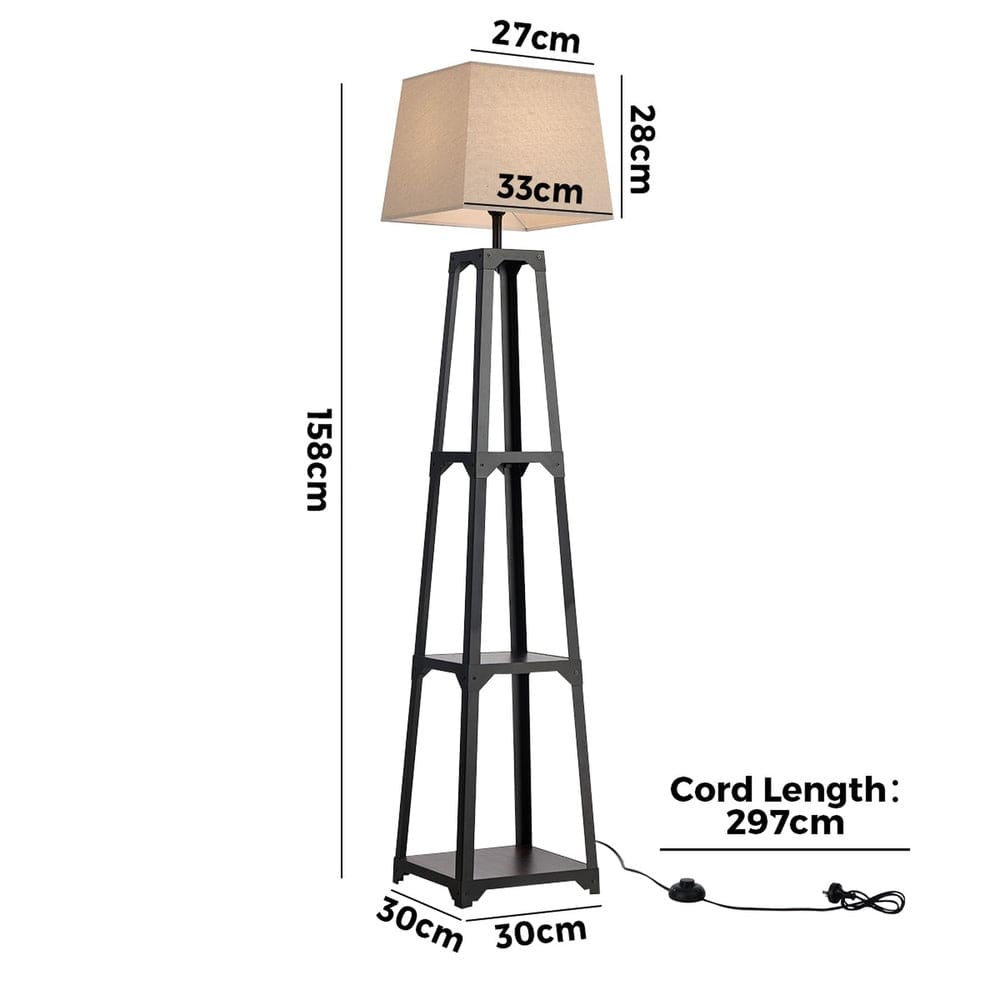 Oikiture Home & Garden Oikiture Floor Lamps Fabric Shade Reading Light with Display Shelf