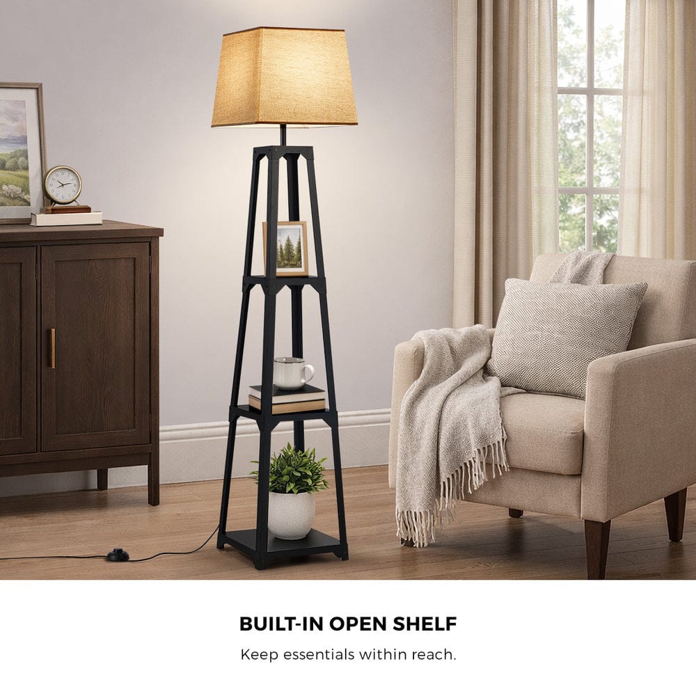 Oikiture Home & Garden Oikiture Floor Lamps Fabric Shade Reading Light with Display Shelf