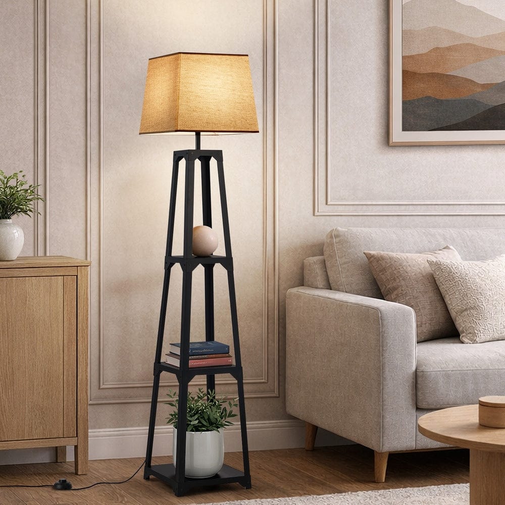 Oikiture Home & Garden Oikiture Floor Lamps Fabric Shade Reading Light with Display Shelf