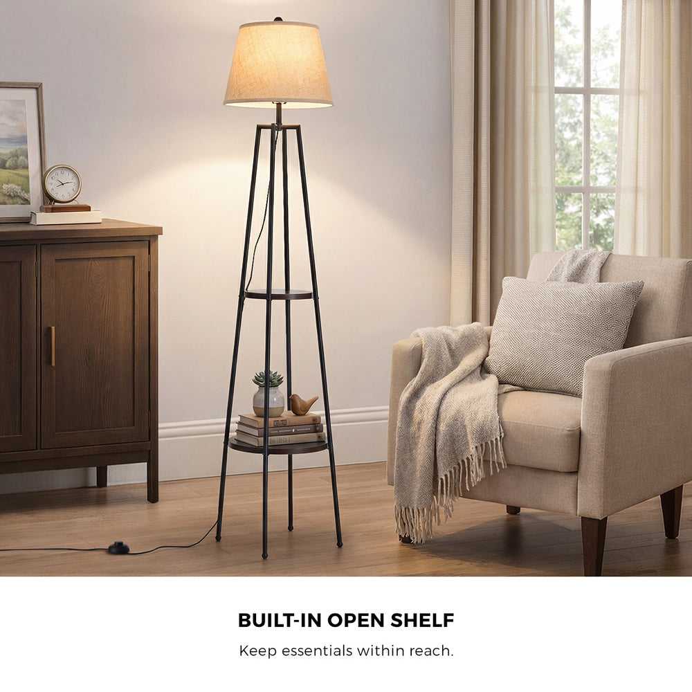 Oikiture Home & Garden Oikiture Floor Lamps Fabric Shade Standing Lamp with Display Shelf