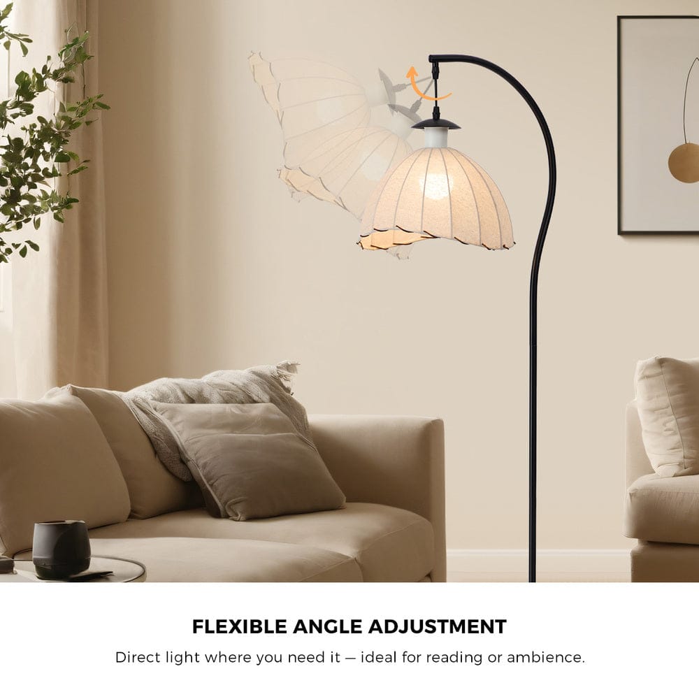 Oikiture Home & Garden Oikiture Retro Floor Lamps Standing Lamp Fabric Shape Metal Frame