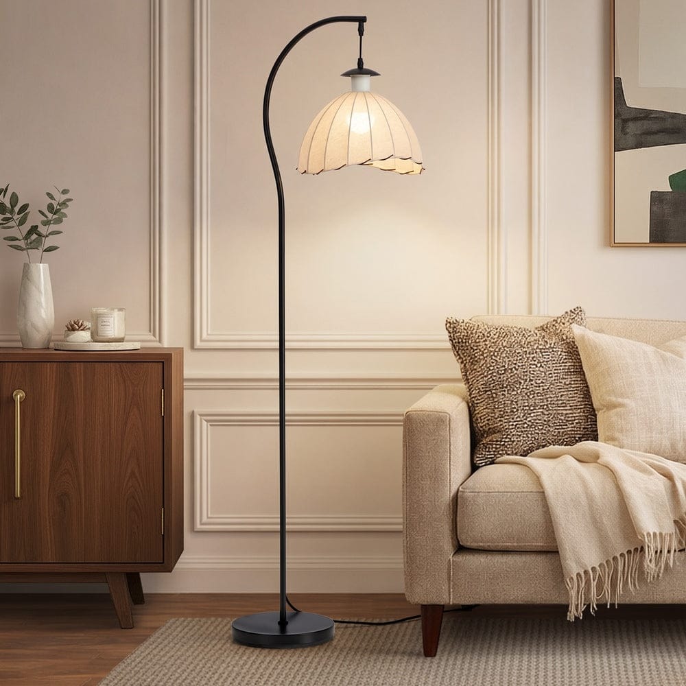 Oikiture Home & Garden Oikiture Retro Floor Lamps Standing Lamp Fabric Shape Metal Frame