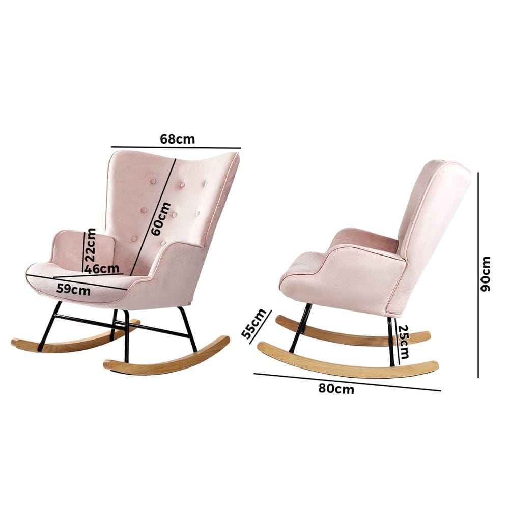 Oikiture Accent Chair Oikiture | Rocking Chair Nursing Armchair Velvet Accent Upholstered Pink