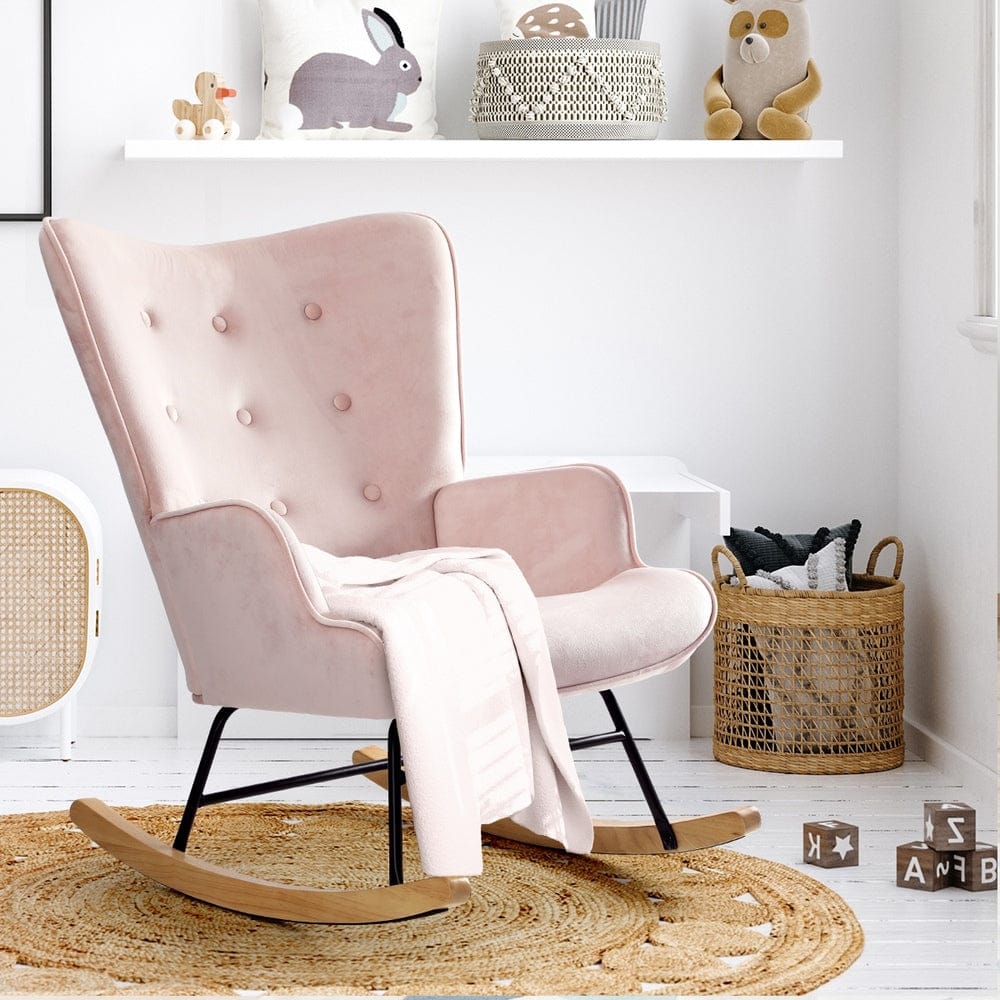 Oikiture Accent Chair Oikiture | Rocking Chair Nursing Armchair Velvet Accent Upholstered Pink