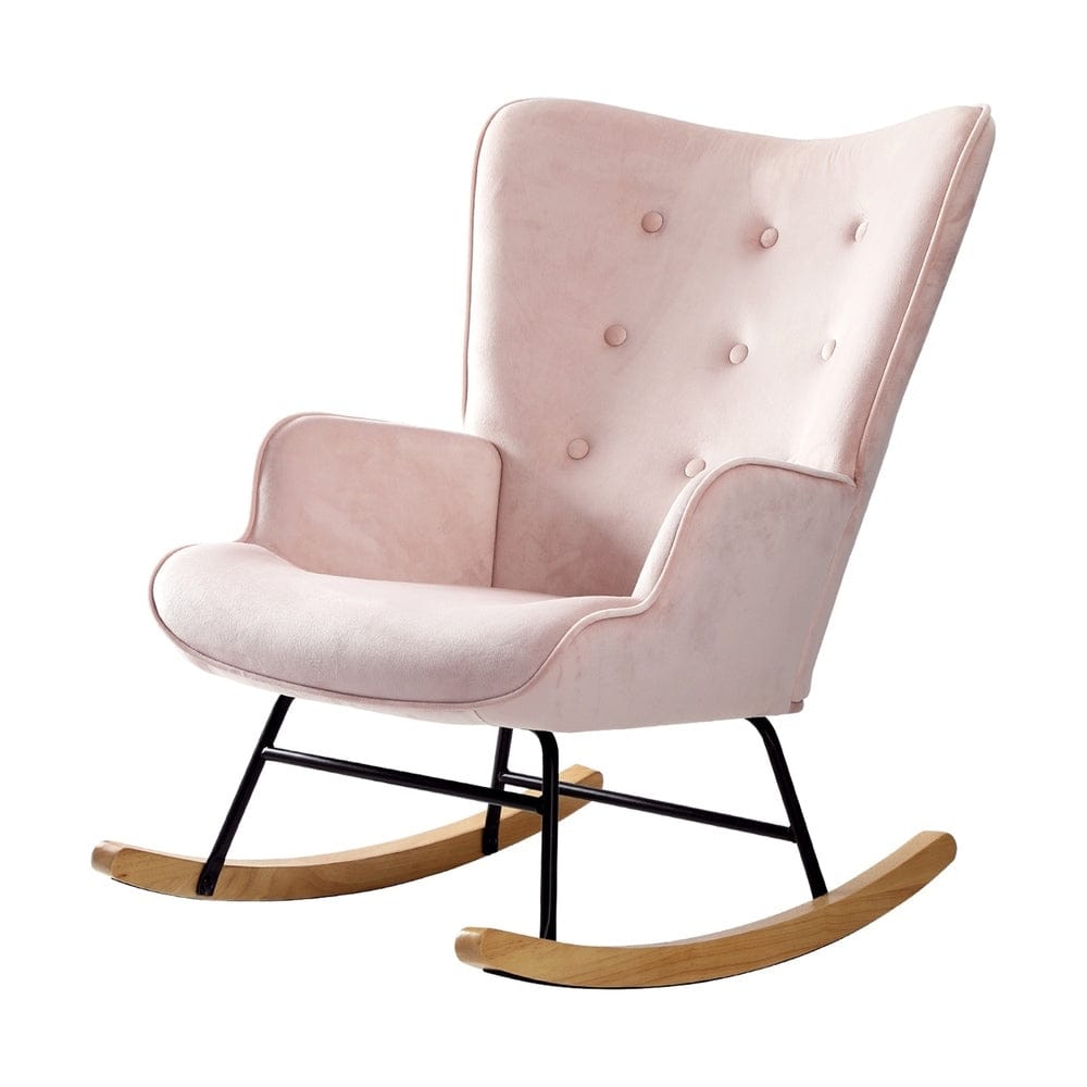 Oikiture Accent Chair Oikiture | Rocking Chair Nursing Armchair Velvet Accent Upholstered Pink