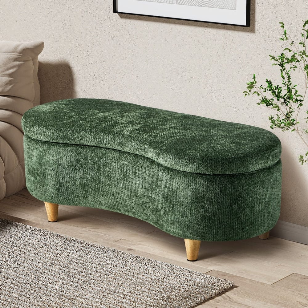 Oikiture Ottoman Oikiture Storage Ottoman Cashew Footstool Chenille Chest Box Green