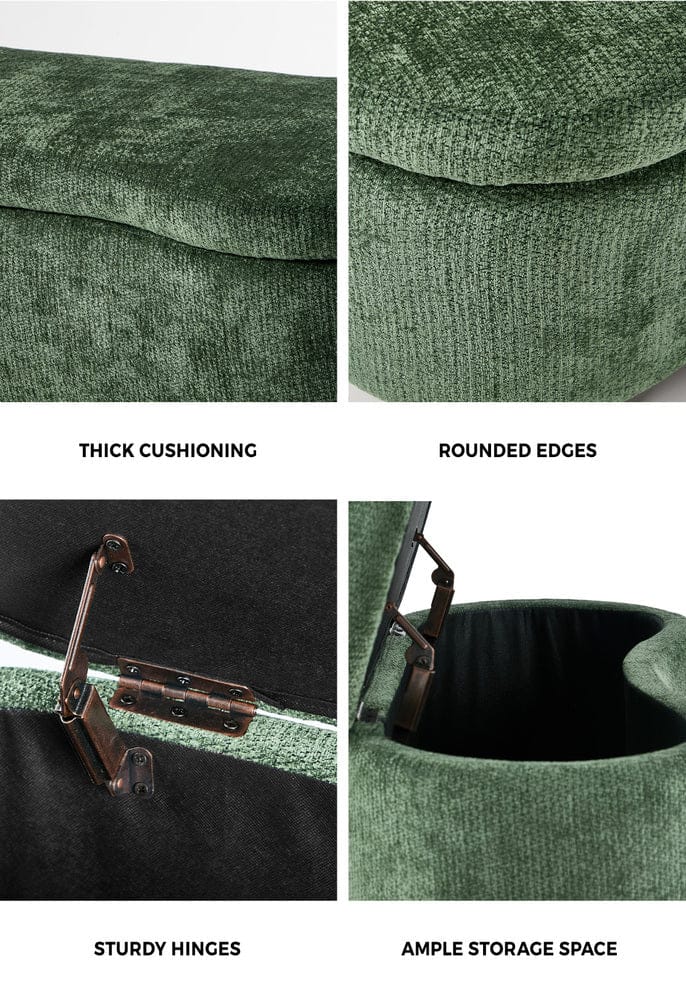 Oikiture Ottoman Oikiture Storage Ottoman Cashew Footstool Chenille Chest Box Green