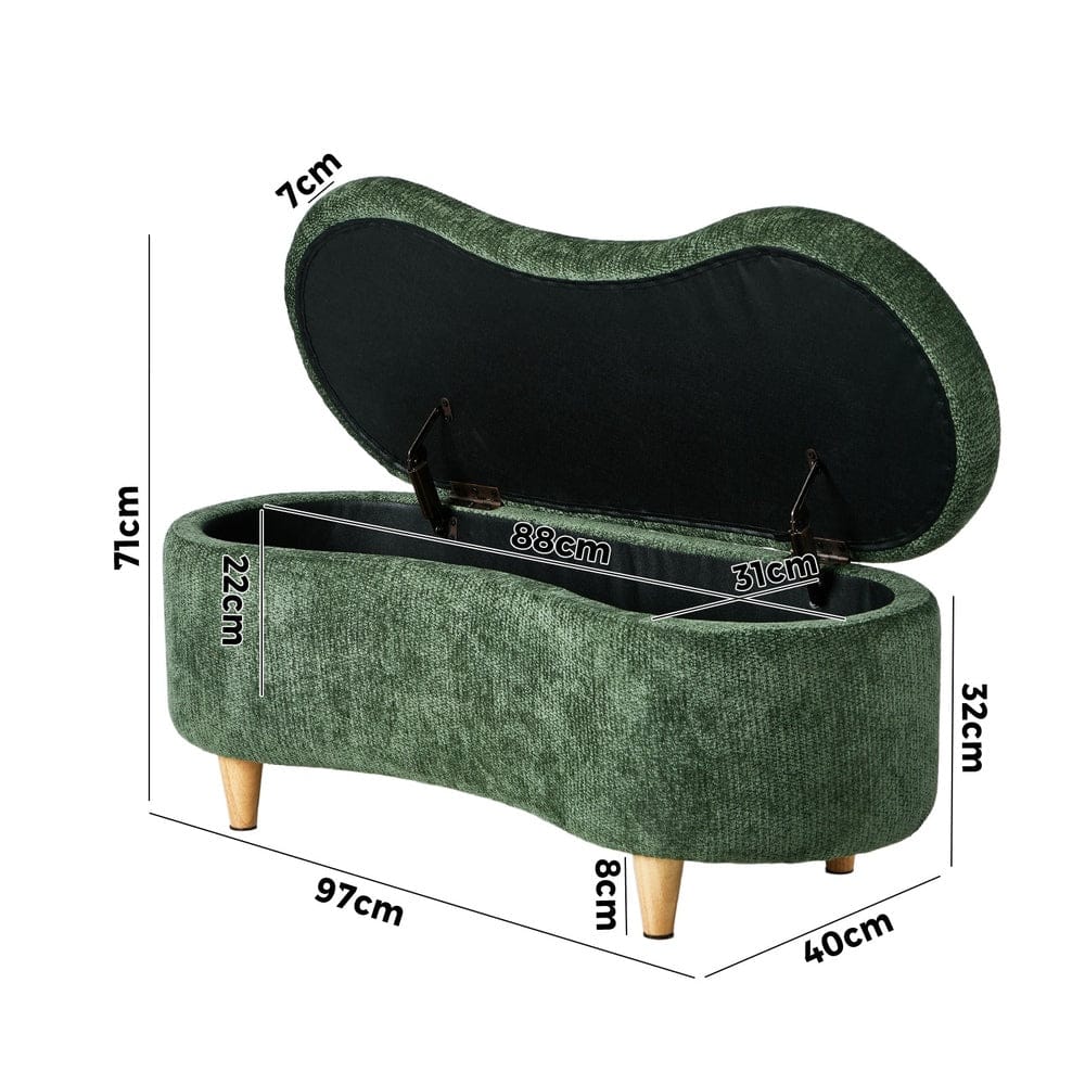 Oikiture Ottoman Oikiture Storage Ottoman Cashew Footstool Chenille Chest Box Green
