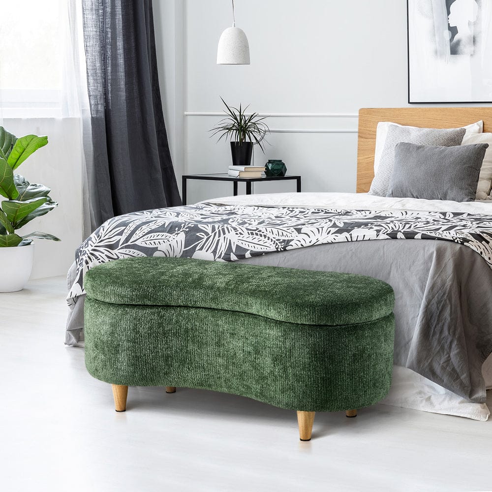 Oikiture Ottoman Oikiture Storage Ottoman Cashew Footstool Chenille Chest Box Green