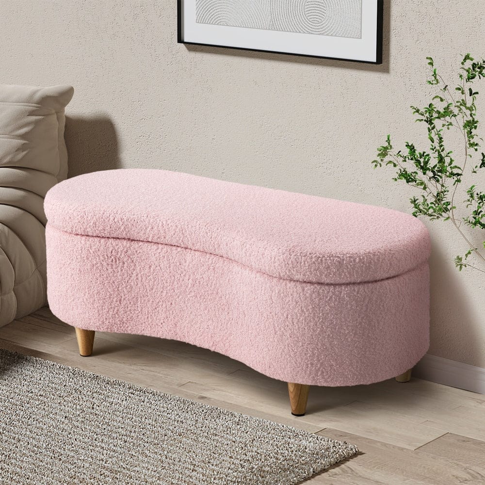 Oikiture Ottoman Oikiture Storage Ottoman Cashew Teddy Boucle Chest Bench Stool Pink