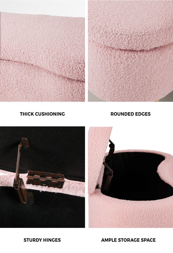 Oikiture Ottoman Oikiture Storage Ottoman Cashew Teddy Boucle Chest Bench Stool Pink