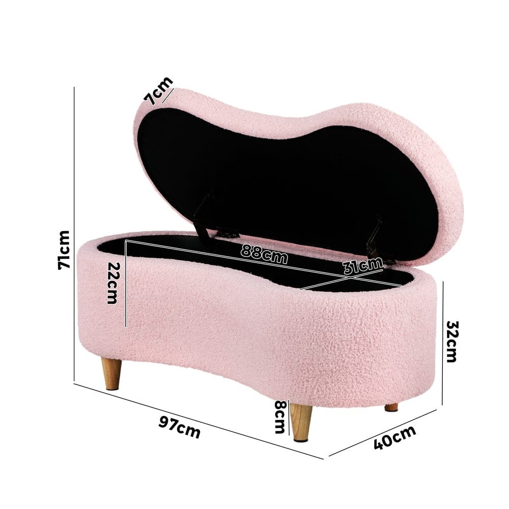 Oikiture Ottoman Oikiture Storage Ottoman Cashew Teddy Boucle Chest Bench Stool Pink