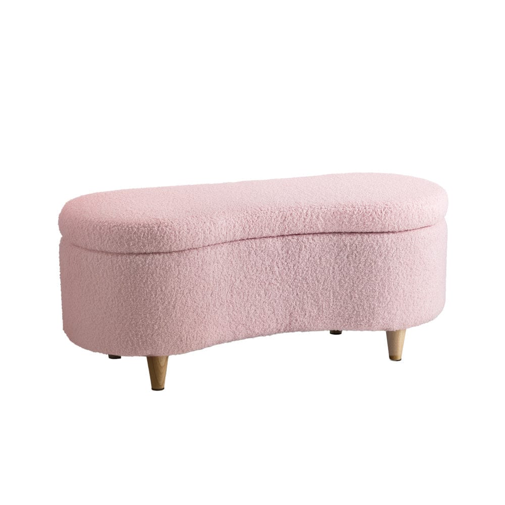 Oikiture Ottoman Oikiture Storage Ottoman Cashew Teddy Boucle Chest Bench Stool Pink