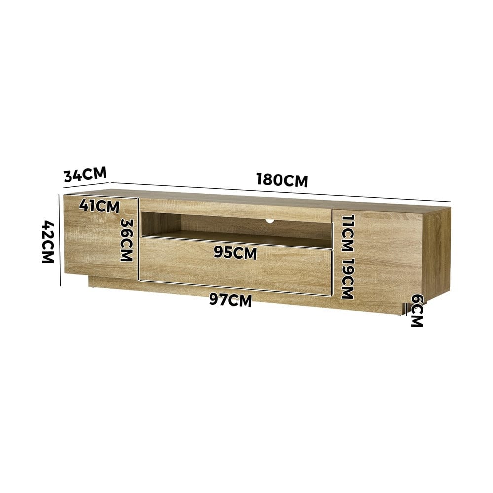 Oikiture TV Unit Oikiture TV Cabinet Entertainment Unit Storage Shelf Natural 180cm