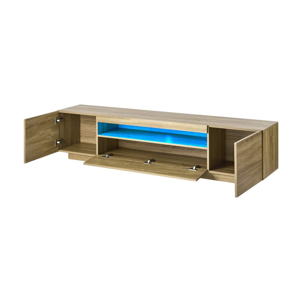 Oikiture TV Unit Oikiture TV Cabinet Entertainment Unit Storage Shelf Natural 180cm