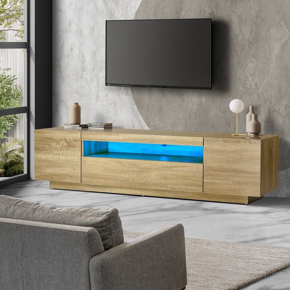 Oikiture TV Unit Oikiture TV Cabinet Entertainment Unit Storage Shelf Natural 180cm