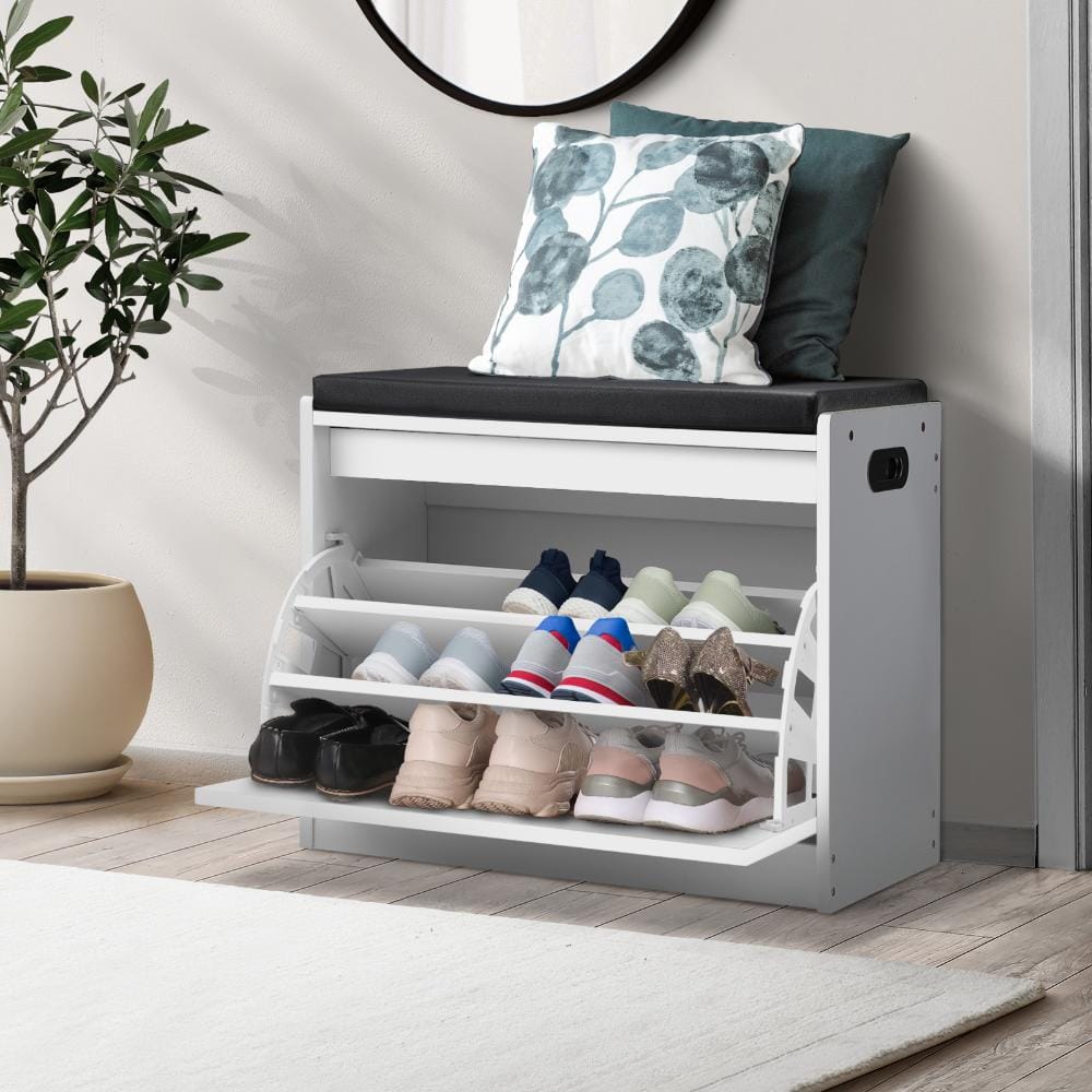 Oikiture Shoe Rack Ollie Shoe Cabinet Bench Shoes Storage Rack Shelves Shelf Cupboard Footwear Stand White 0.6M 15 Pairs