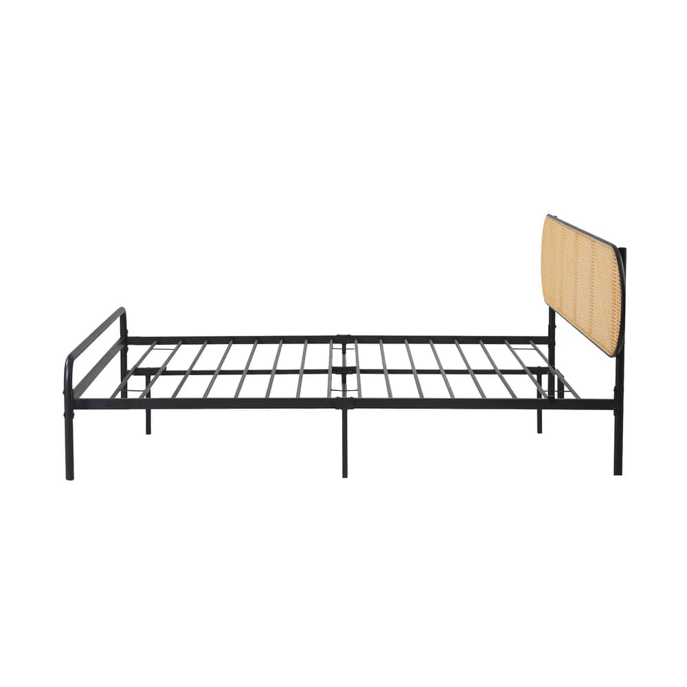 Oikiture Bedframe PA Bed Frame Metal Base - Rattan Headboard