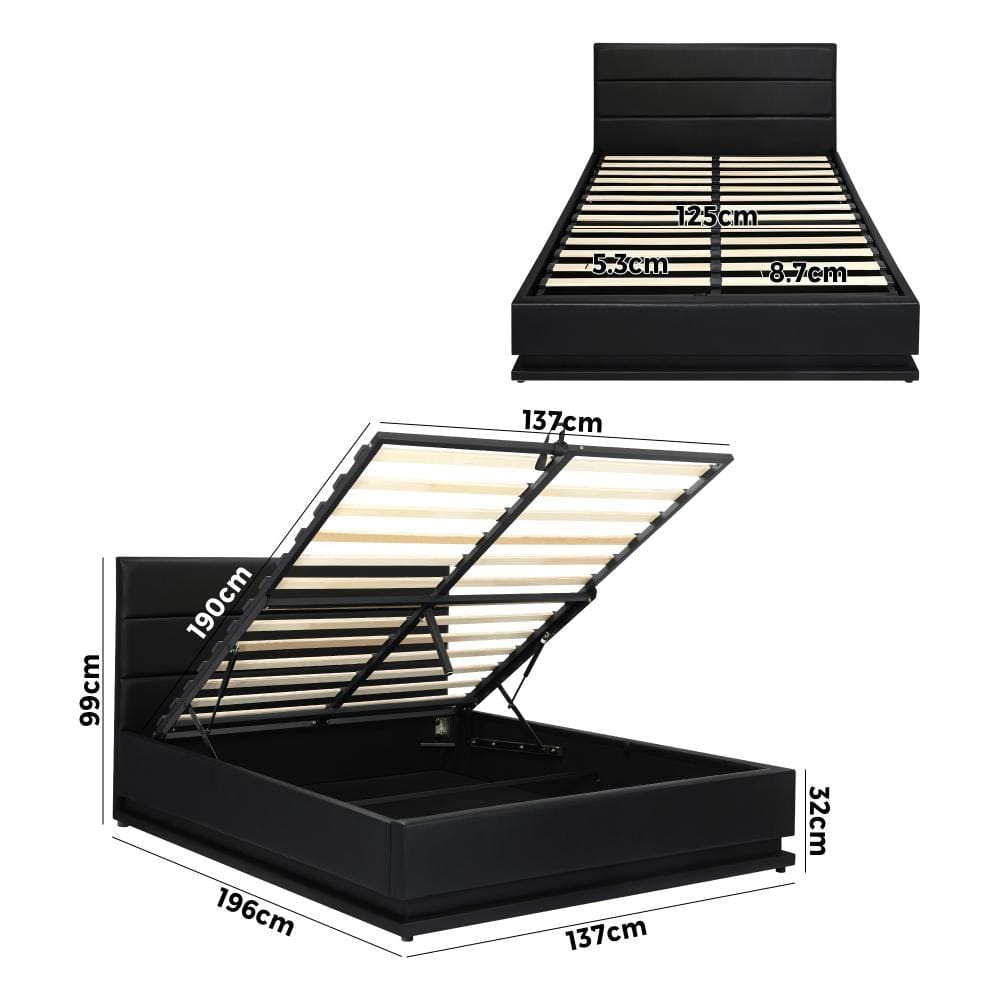 Oikiture Bedframe Pana Bed Frame, RBG Mattress Base with Gas Lift and Storage Space Black