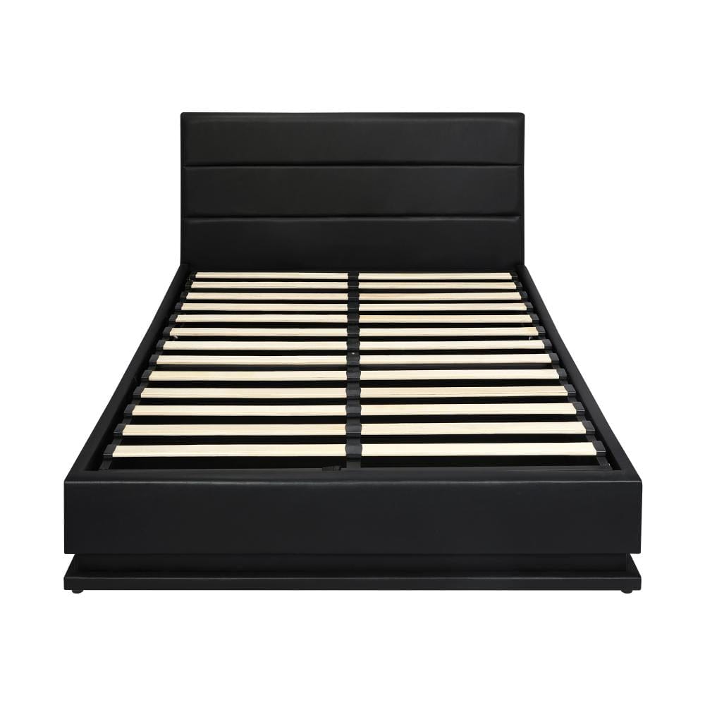 Oikiture Bedframe Pana Bed Frame, RBG Mattress Base with Gas Lift and Storage Space Black