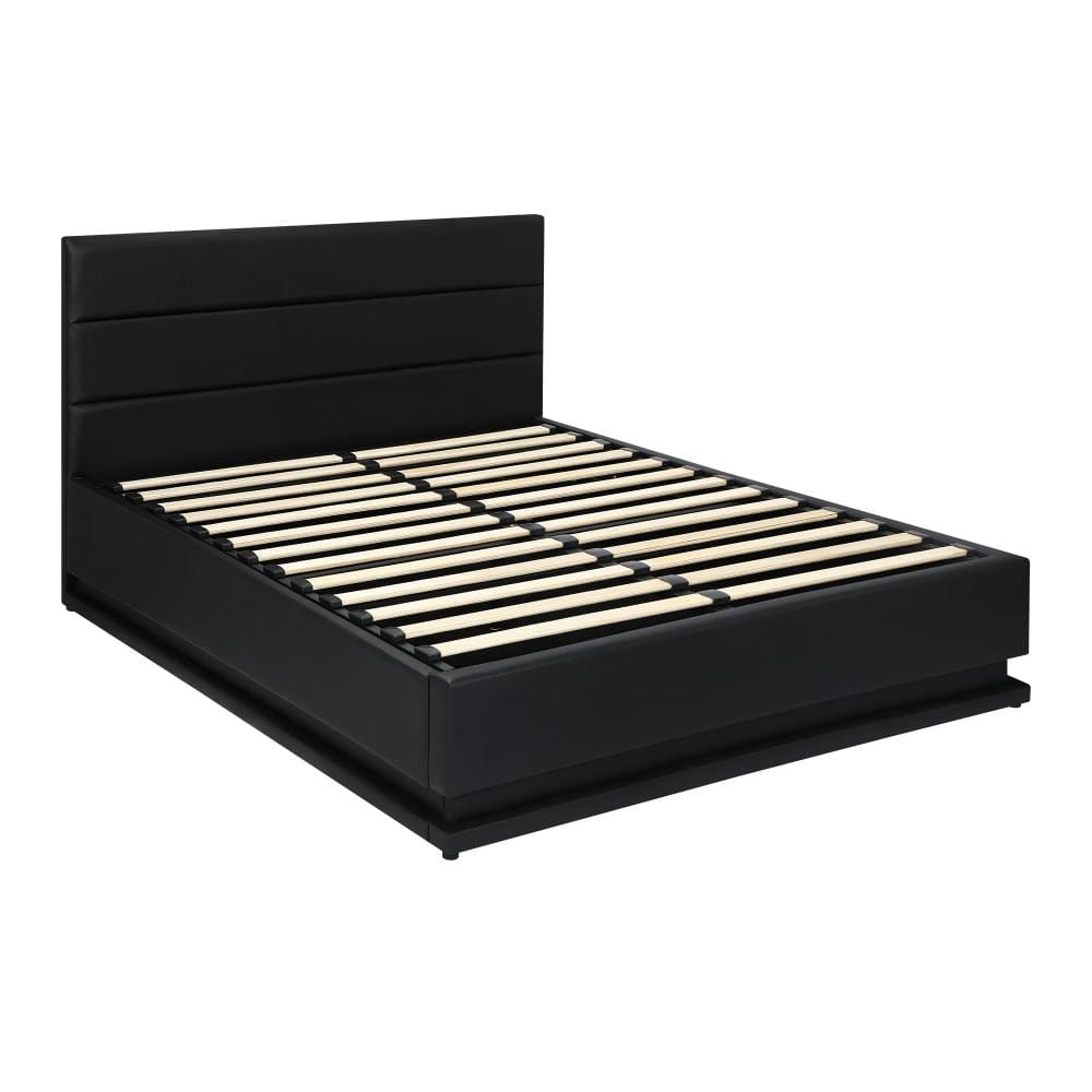 Oikiture Bedframe Pana Bed Frame, RBG Mattress Base with Gas Lift and Storage Space Black