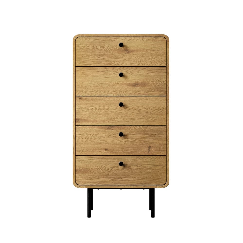 Oikiture Chest of Drawers PATEL  5 Chest of Drawers Dresser Tallboy Metal Handle Natural