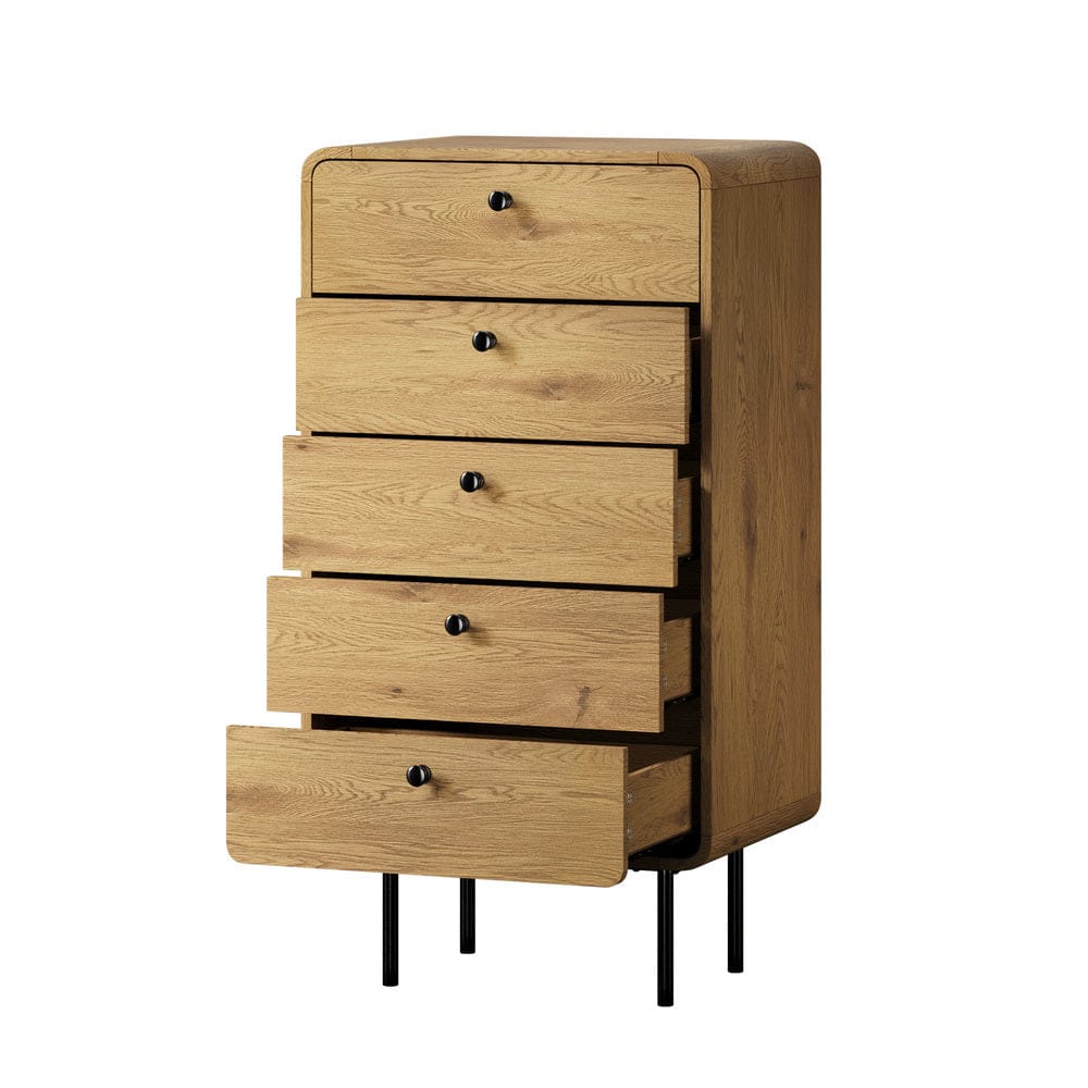 Oikiture Chest of Drawers PATEL  5 Chest of Drawers Dresser Tallboy Metal Handle Natural